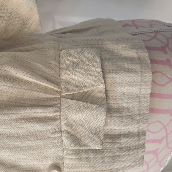 Lux 100% cotton cream, light hunter green short sleeve Blazer jacket size Medium - Picture 3 of 8